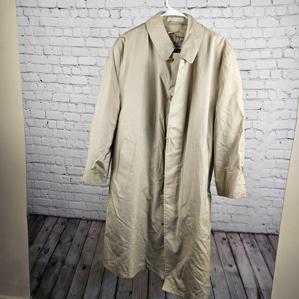Misty Harbor Mens Tan Trench Coat Faux Fur Zip Out Liner Khaki Overcoat Size 40R